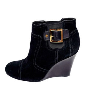 Tory Burch Wedge Ankle Boot Adrienne Black Suede Heeled Bootie Women's 7.5M